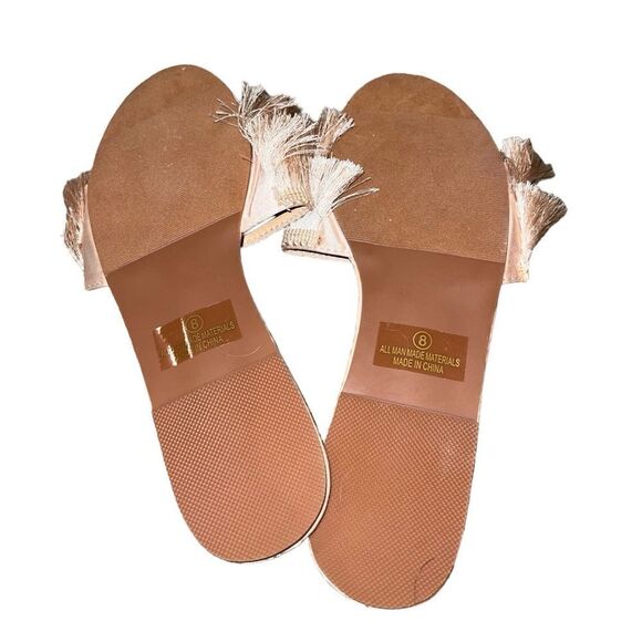 Maelie Light Nude Satin Fringe Slide Sandals size 8 - Picture 5 of 5